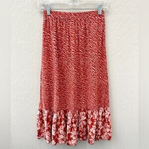 RACHEL ROY | Rust Red Lightweight Multi Animal Floral Print Midi Skirt | XS